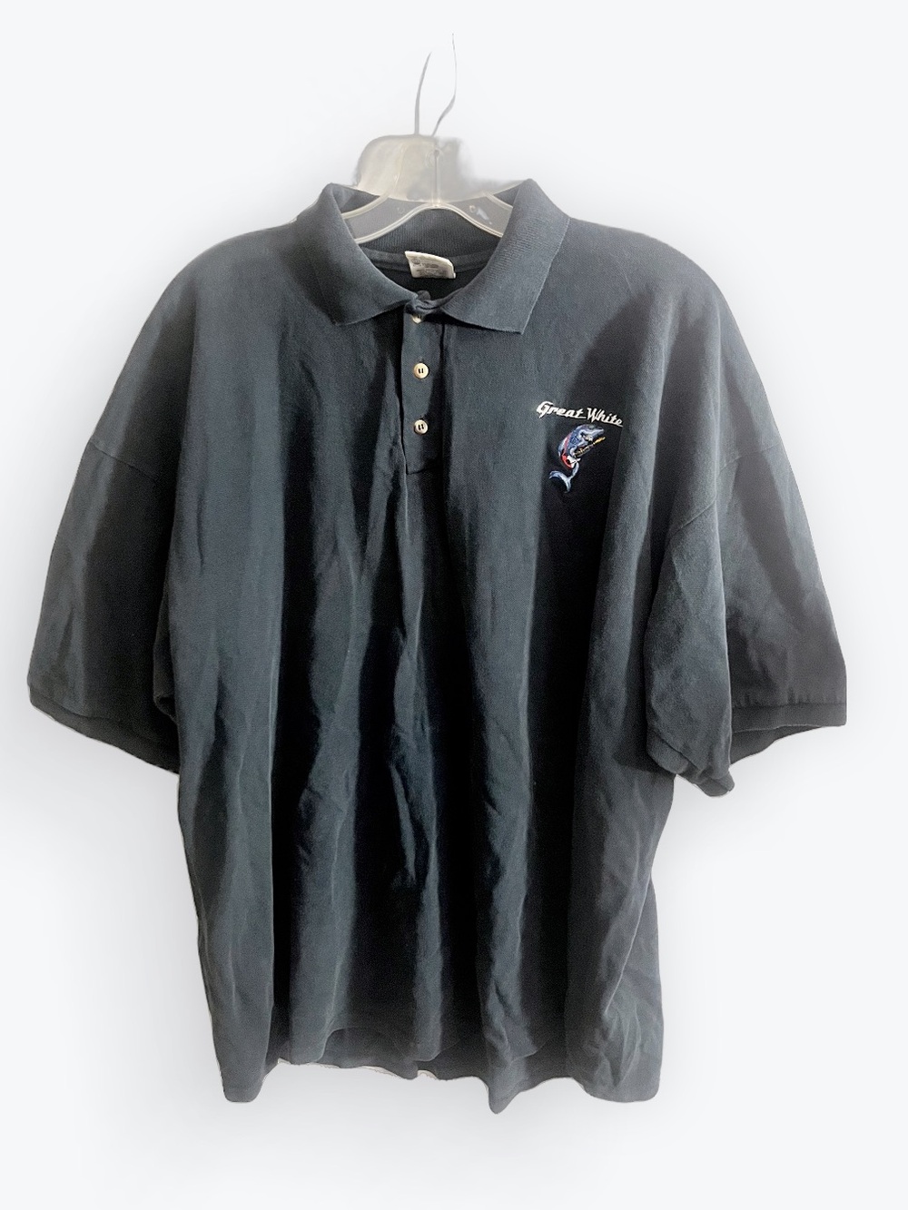 Vintage Great White Band Polo Shirt Men’s 2X Black Embroidered Rock Band Tee